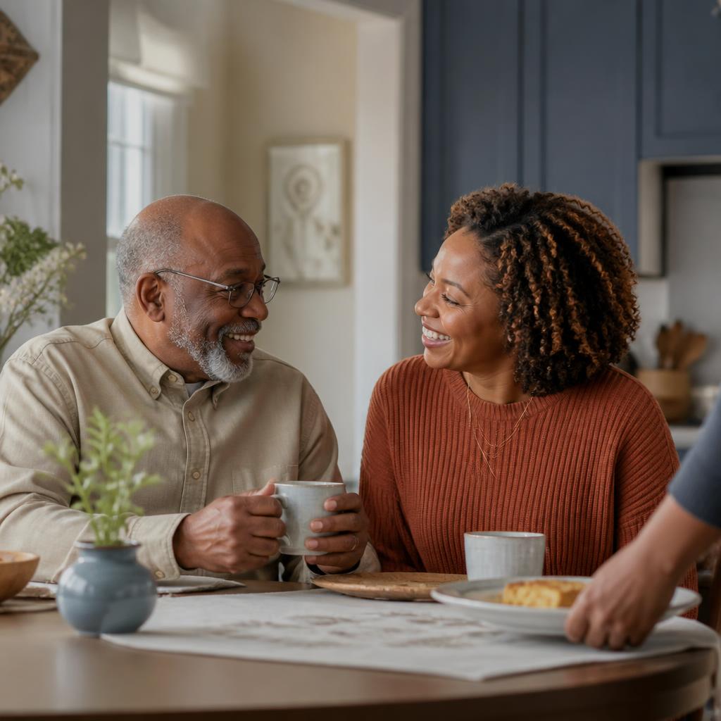 Family sharing time together at a kitchen table